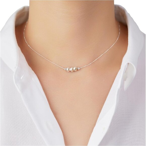 Dainty Crystal 925 Sterling Silver Choker Collar Necklace Handmade With 3 Beads - Picture 2 of 6